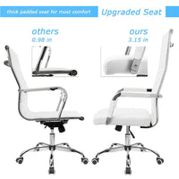Lacoo High - Back Executive Office Chair | Ribbed Faux Leather Ergonomic Desk Chair with Lumbar Support (White), a high - quality from 1Nook