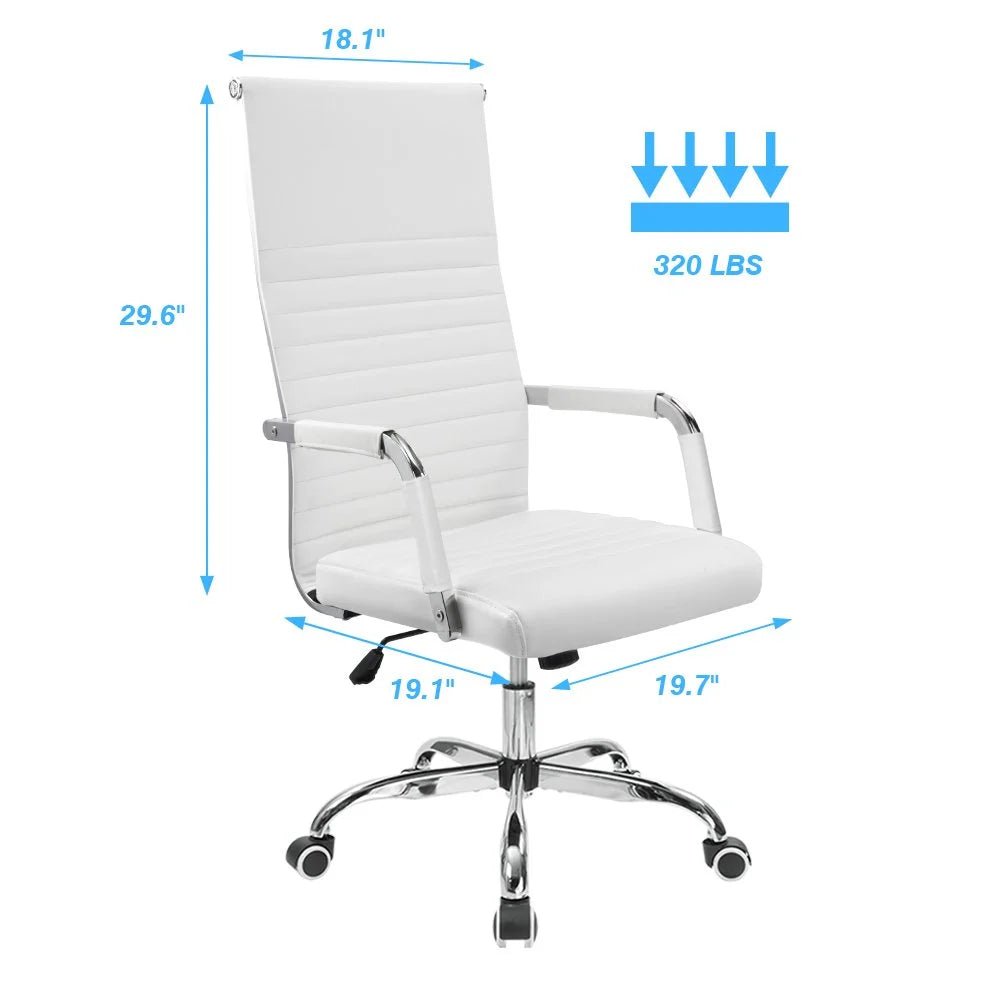 Lacoo High - Back Executive Office Chair | Ribbed Faux Leather Ergonomic Desk Chair with Lumbar Support (White), a high - quality from 1Nook
