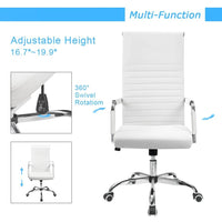 Lacoo High - Back Executive Office Chair | Ribbed Faux Leather Ergonomic Desk Chair with Lumbar Support (White), a high - quality from 1Nook