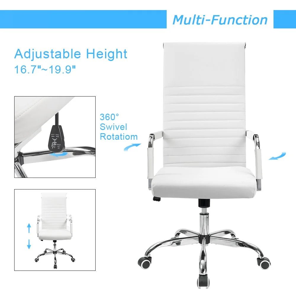 Lacoo High - Back Executive Office Chair | Ribbed Faux Leather Ergonomic Desk Chair with Lumbar Support (White), a high - quality from 1Nook