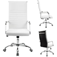 Lacoo High - Back Executive Office Chair | Ribbed Faux Leather Ergonomic Desk Chair with Lumbar Support (White), a high - quality from 1Nook