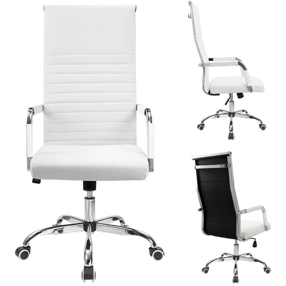 Lacoo High - Back Executive Office Chair | Ribbed Faux Leather Ergonomic Desk Chair with Lumbar Support (White), a high - quality from 1Nook