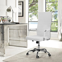 Lacoo High - Back Executive Office Chair | Ribbed Faux Leather Ergonomic Desk Chair with Lumbar Support (White), a high - quality from 1Nook