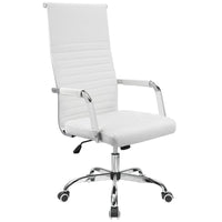 Lacoo High - Back Executive Office Chair | Ribbed Faux Leather Ergonomic Desk Chair with Lumbar Support (White), a high - quality from 1Nook