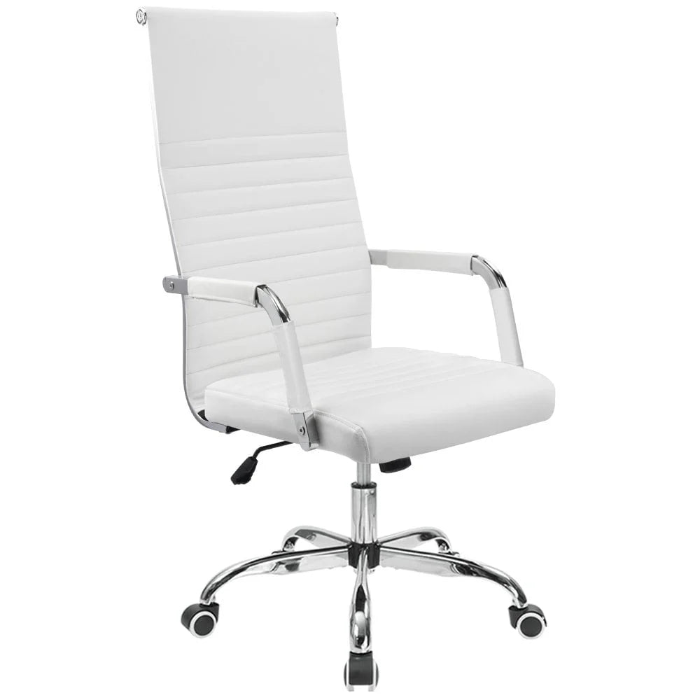 Lacoo High - Back Executive Office Chair | Ribbed Faux Leather Ergonomic Desk Chair with Lumbar Support (White), a high - quality from 1Nook