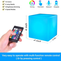 LOFTEK 4 - Inch Rechargeable LED Cube Light | Waterproof RGB Mood Lamp with Remote for Kids, Pools & Parties, a high - quality from 1Nook