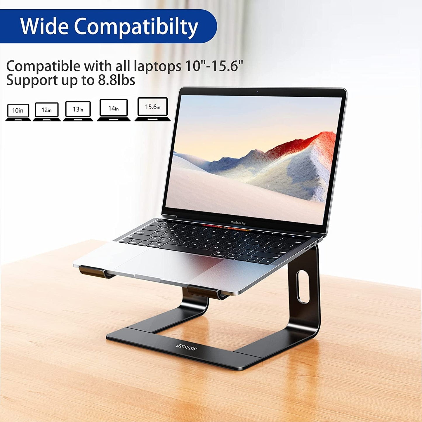 LS03 Ergonomic Aluminum Laptop Stand (Black) 10 - 15.6", a high - quality from 1Nook