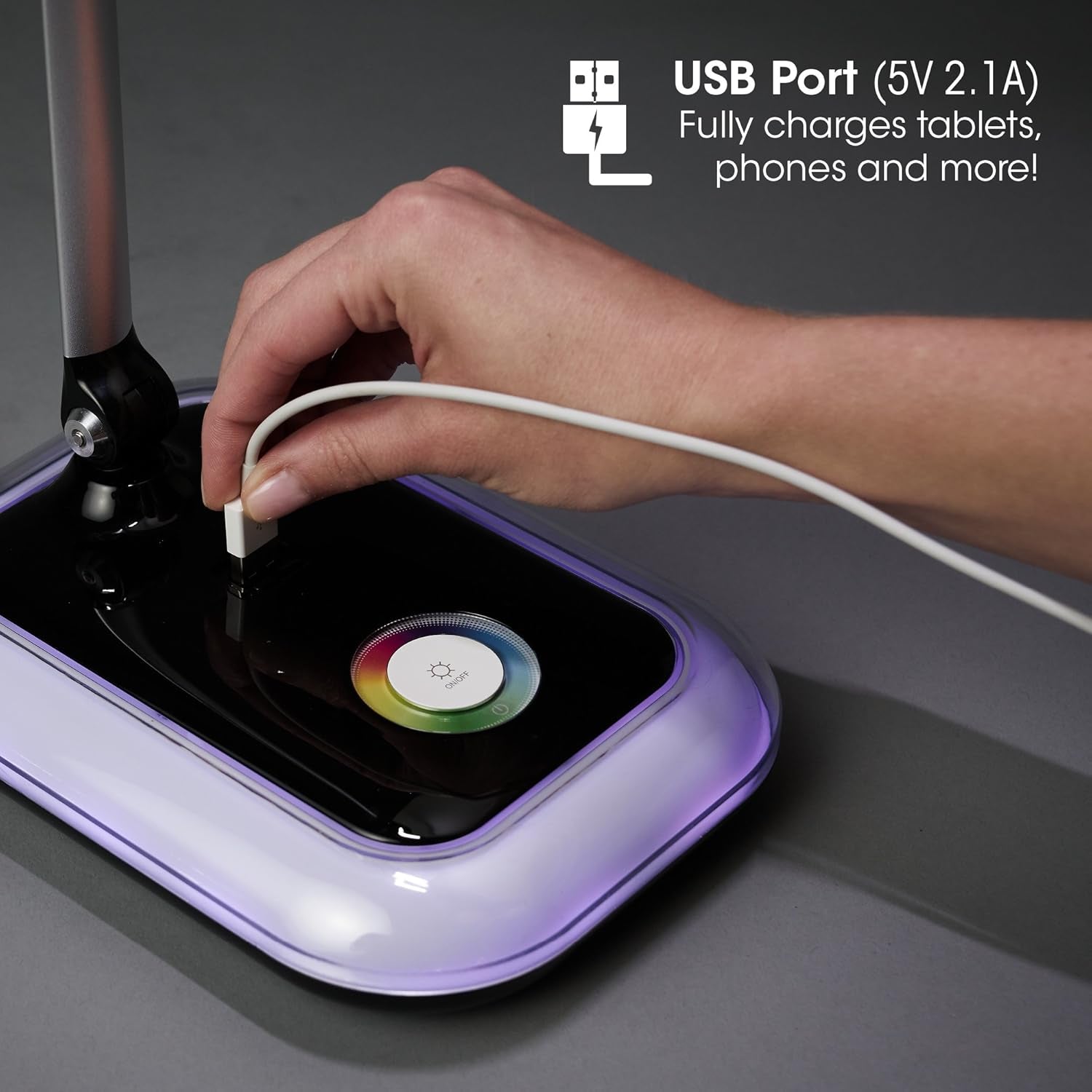 OttLite Glow LED Desk Lamp with USB Charging Port | ClearSun Eye - Care Technology & Color - Changing Base, a high - quality from 1Nook