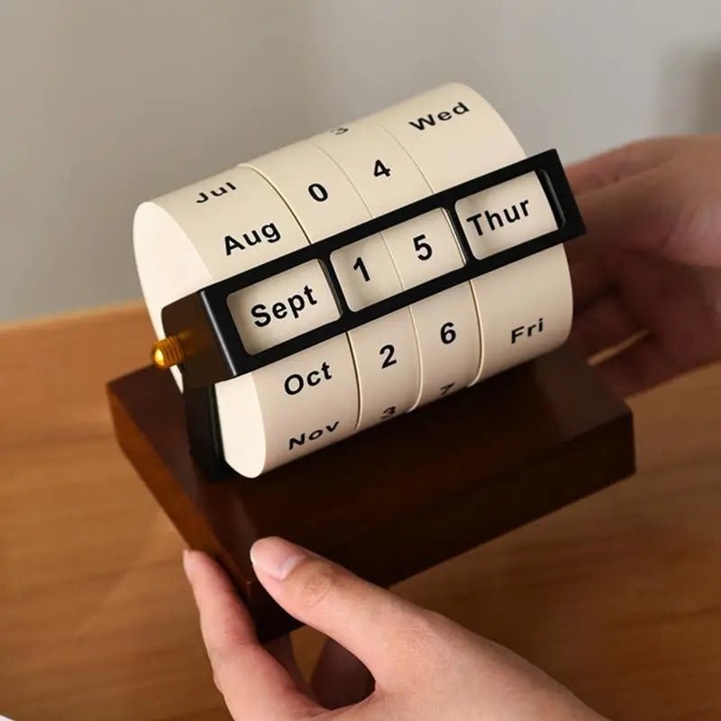 Rotary Perpetual Calendar | Reusable Wooden & Metal Desk Calendar for Home Office Decor & Gifts, a high - quality from 1Nook