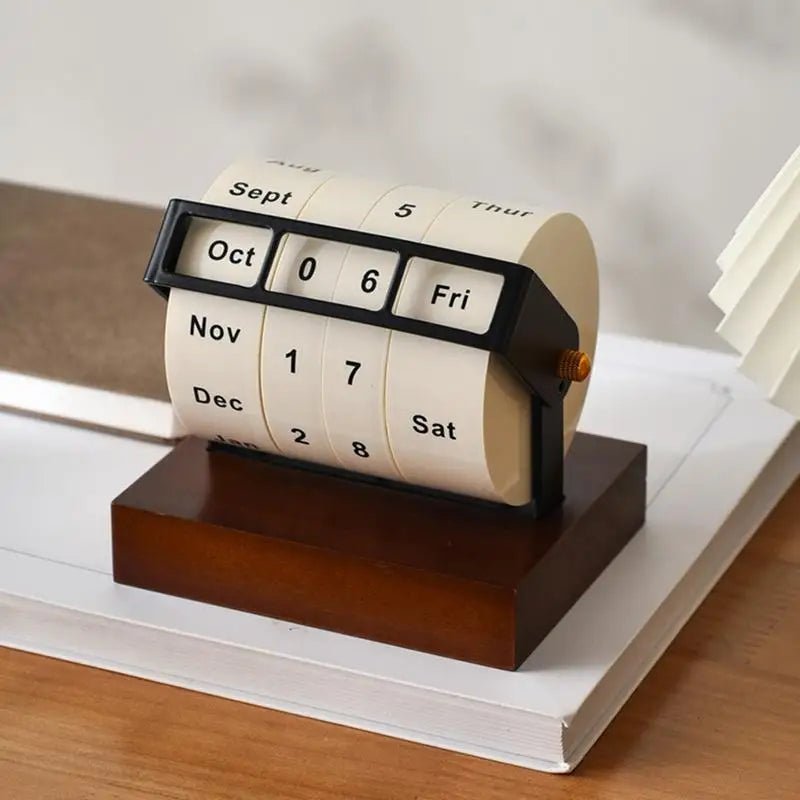 Rotary Perpetual Calendar | Reusable Wooden & Metal Desk Calendar for Home Office Decor & Gifts, a high - quality from 1Nook