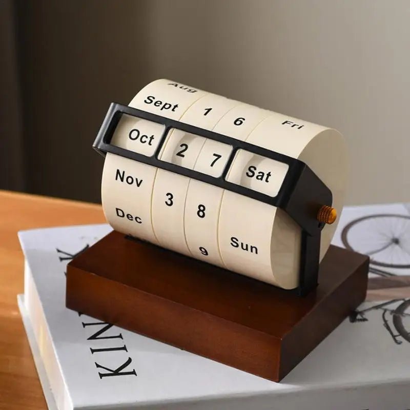 Rotary Perpetual Calendar | Reusable Wooden & Metal Desk Calendar for Home Office Decor & Gifts, a high - quality from 1Nook
