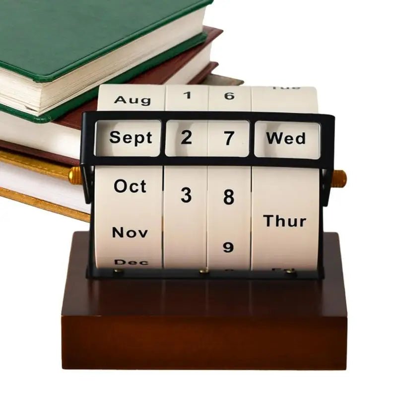 Rotary Perpetual Calendar | Reusable Wooden & Metal Desk Calendar for Home Office Decor & Gifts, a high - quality from 1Nook