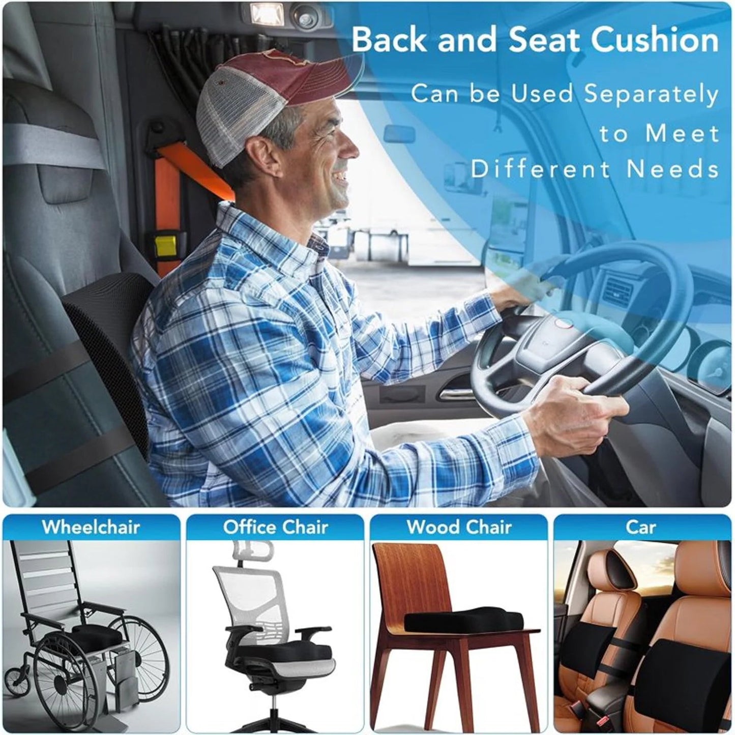 Seat Cushion and Lumbar Support Pillow Set | Ergonomic Memory Foam for Office Chair Back Pain Relief, a high - quality from 1Nook