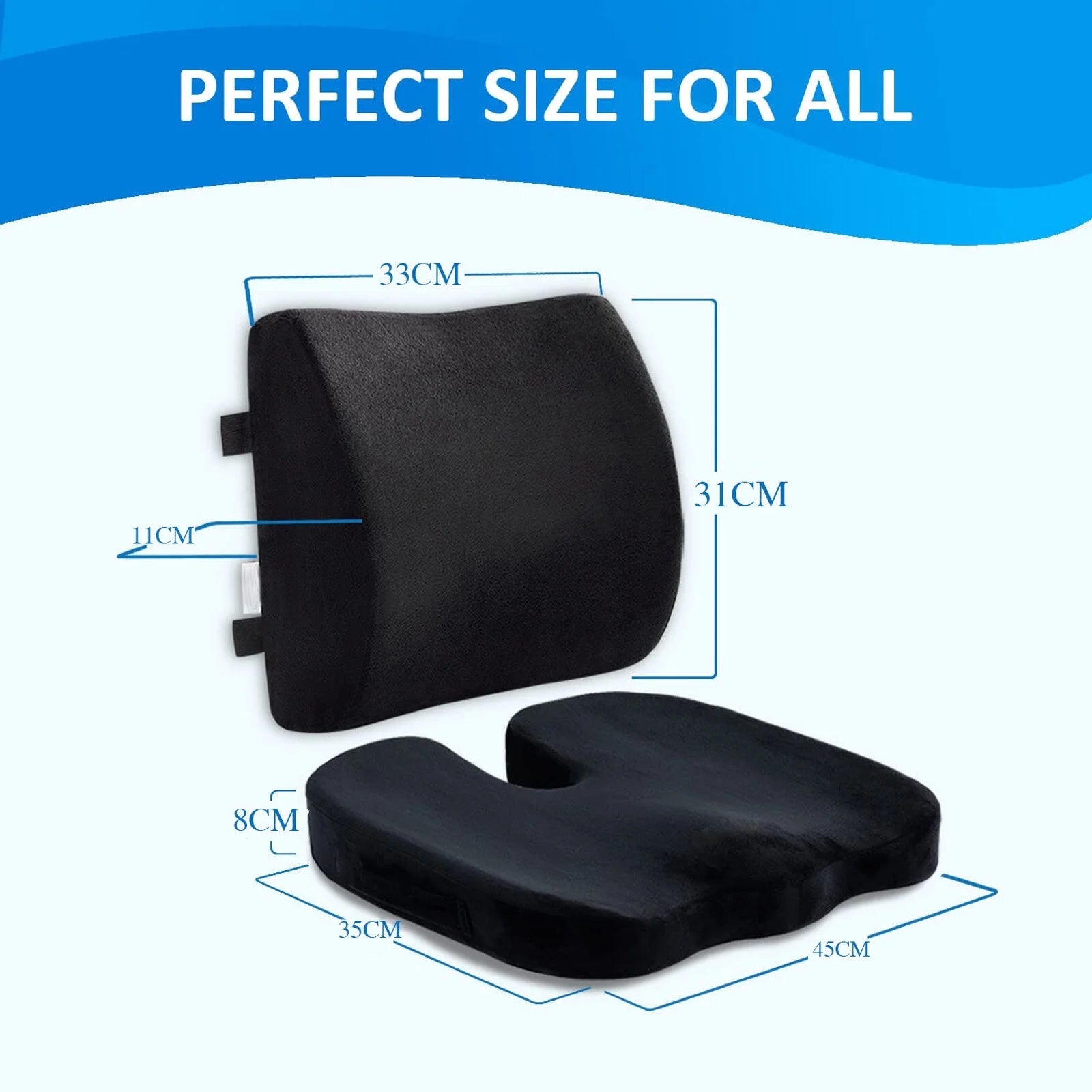 Seat Cushion and Lumbar Support Pillow Set | Ergonomic Memory Foam for Office Chair Back Pain Relief, a high - quality from 1Nook