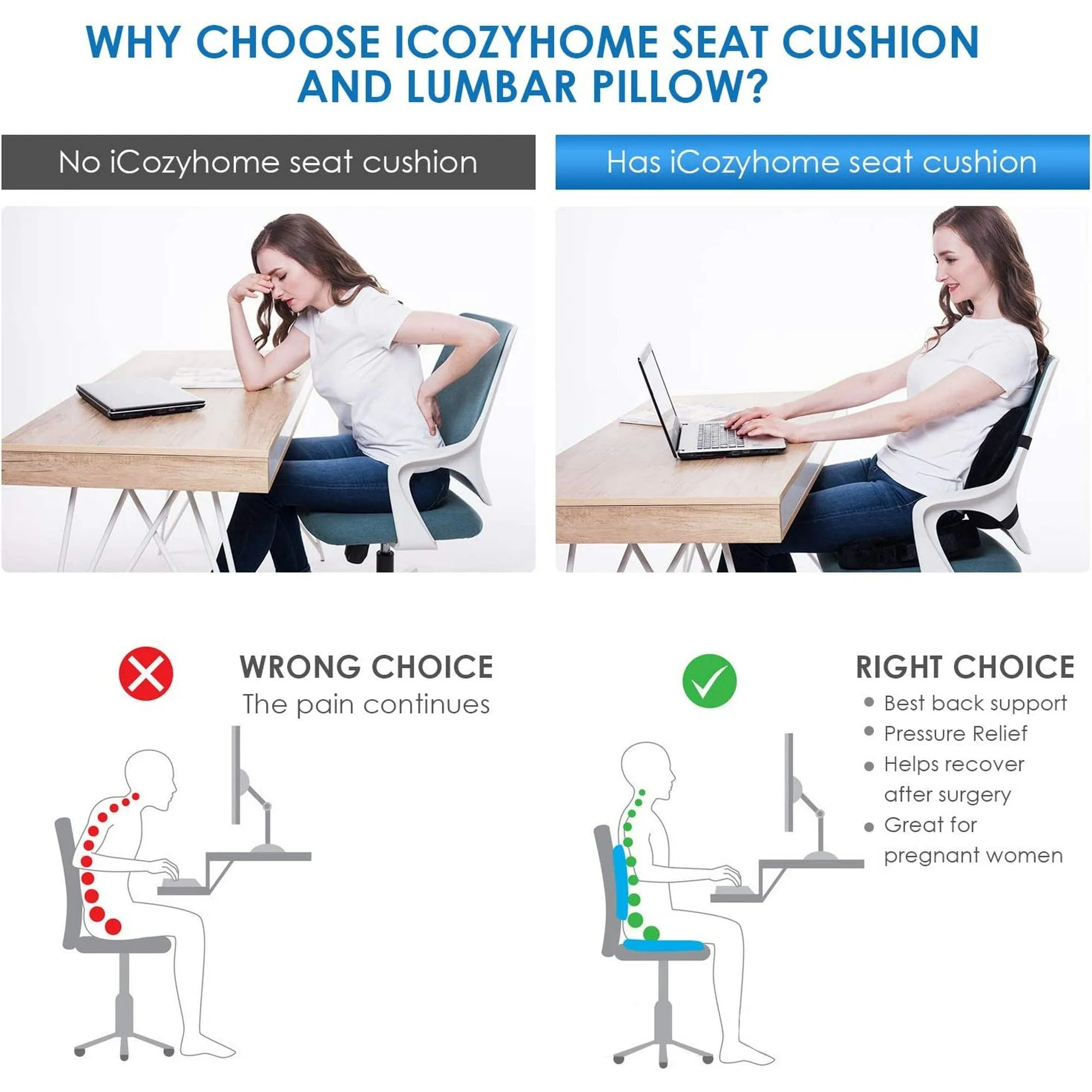 Seat Cushion and Lumbar Support Pillow Set | Ergonomic Memory Foam for Office Chair Back Pain Relief, a high - quality from 1Nook