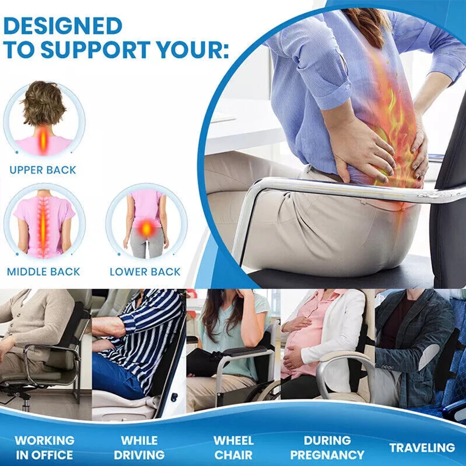 Seat Cushion and Lumbar Support Pillow Set | Ergonomic Memory Foam for Office Chair Back Pain Relief, a high - quality from 1Nook