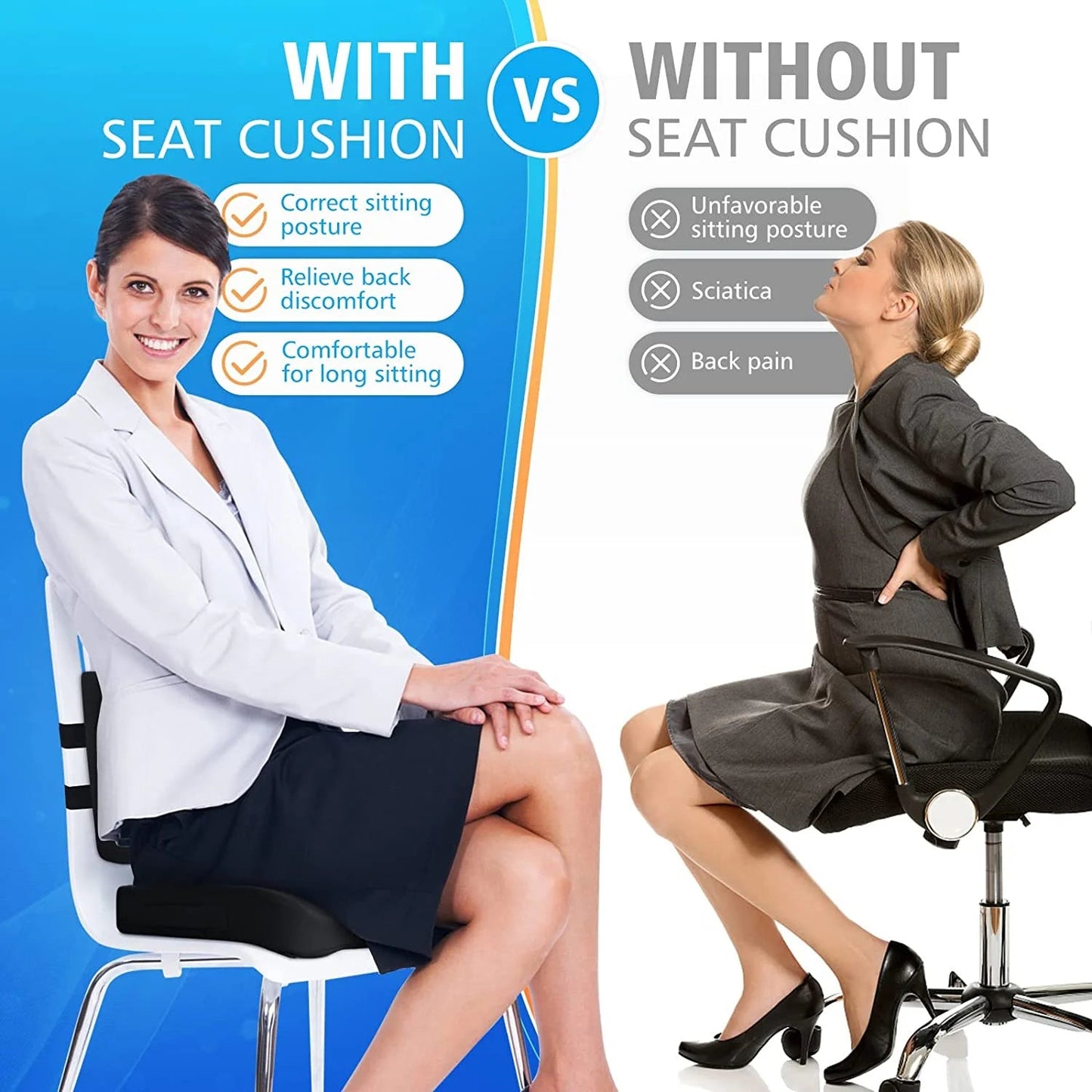 Seat Cushion and Lumbar Support Pillow Set | Ergonomic Memory Foam for Office Chair Back Pain Relief, a high - quality from 1Nook