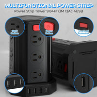 SMALLRT Surge Protector Power Strip Tower | 12 Outlets, 4 USB Ports (1 USB - C) & 10ft Extension Cord, a high - quality from 1Nook