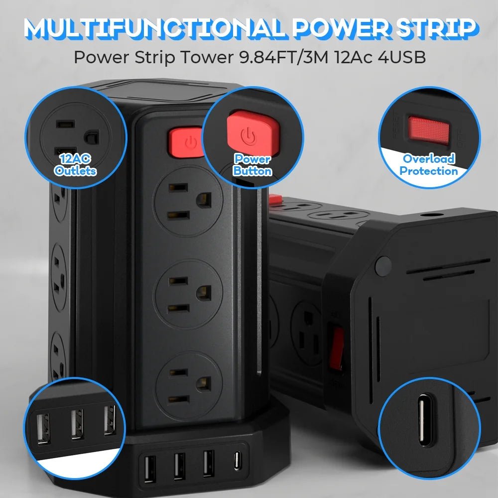 SMALLRT Surge Protector Power Strip Tower | 12 Outlets, 4 USB Ports (1 USB - C) & 10ft Extension Cord, a high - quality from 1Nook