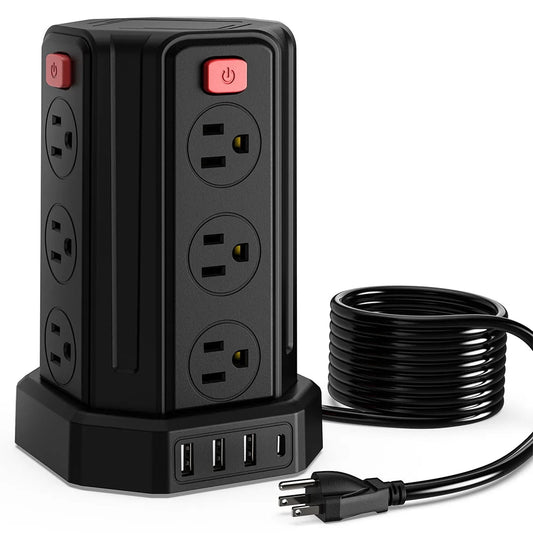 SMALLRT Surge Protector Power Strip Tower | 12 Outlets, 4 USB Ports (1 USB - C) & 10ft Extension Cord, a high - quality from 1Nook