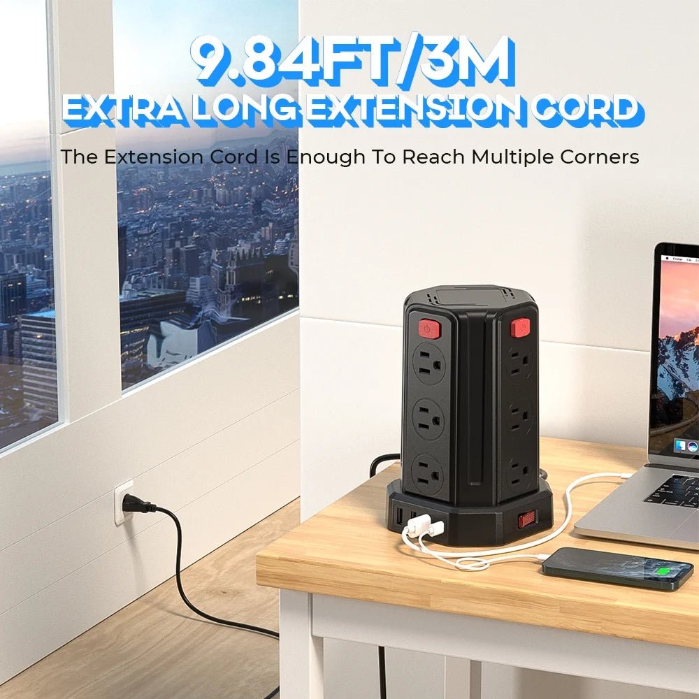 SMALLRT Surge Protector Power Strip Tower | 12 Outlets, 4 USB Ports (1 USB - C) & 10ft Extension Cord, a high - quality from 1Nook