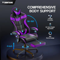 Soontrans Ergonomic Gaming Chair with Footrest & Massage Lumbar Pillow | High - Back Swivel Desk Chair (Purple), a high - quality from 1Nook