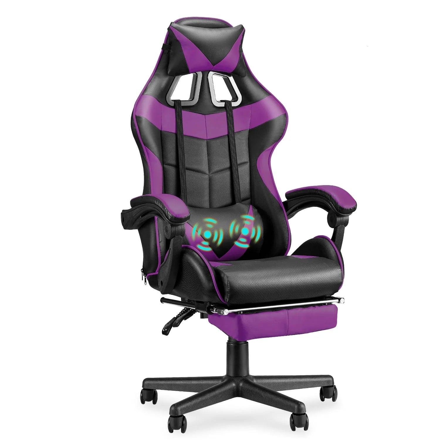 Soontrans Ergonomic Gaming Chair with Footrest & Massage Lumbar Pillow | High - Back Swivel Desk Chair (Purple), a high - quality from 1Nook
