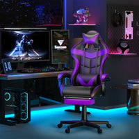 Soontrans Ergonomic Gaming Chair with Footrest & Massage Lumbar Pillow | High - Back Swivel Desk Chair (Purple), a high - quality from 1Nook