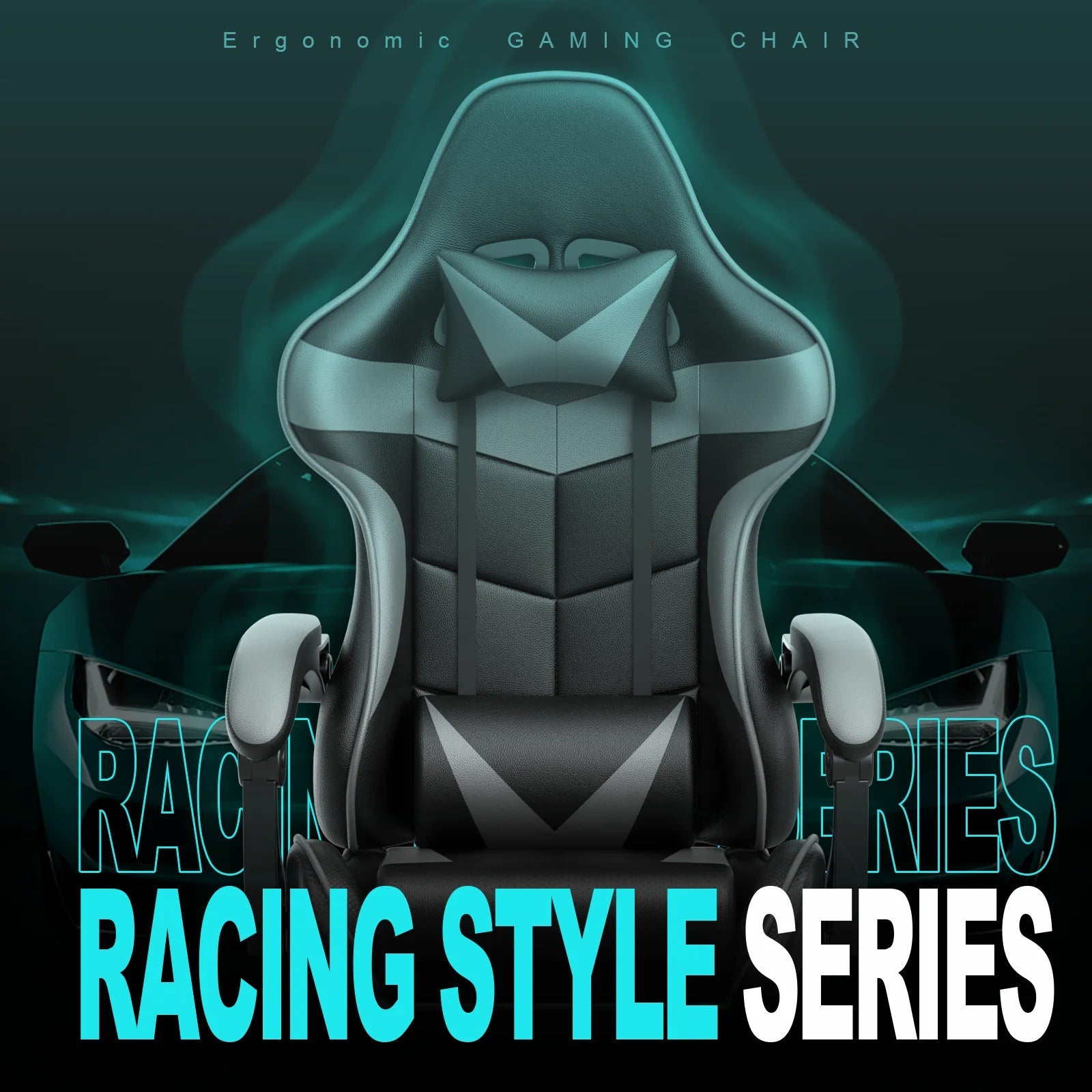 Soontrans Ergonomic Gaming Chair with Footrest & Massage Lumbar Pillow | High - Back Swivel Office Chair (Gray), a high - quality from 1Nook