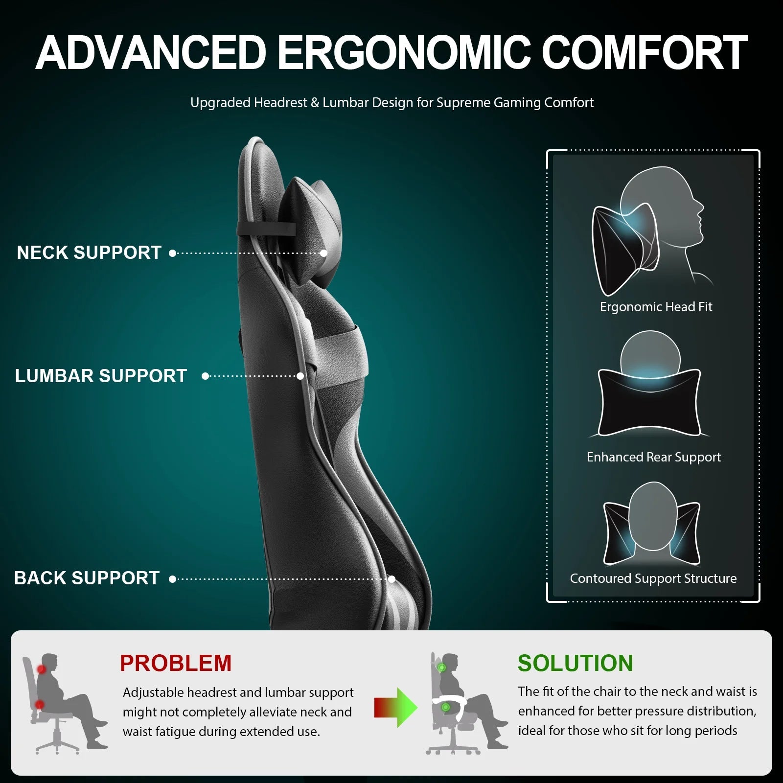 Soontrans Ergonomic Gaming Chair with Footrest & Massage Lumbar Pillow | High - Back Swivel Office Chair (Gray), a high - quality from 1Nook