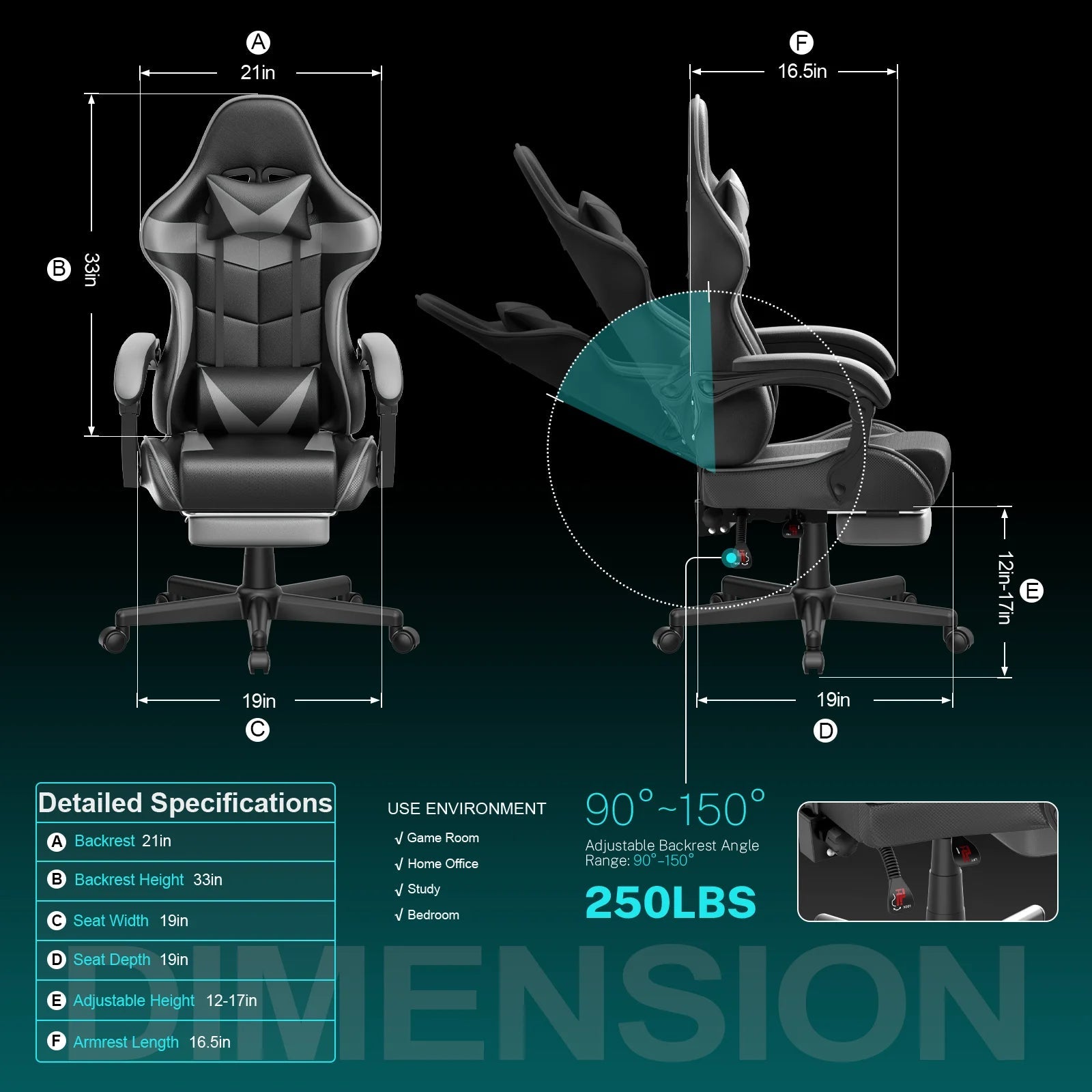 Soontrans Ergonomic Gaming Chair with Footrest & Massage Lumbar Pillow | High - Back Swivel Office Chair (Gray), a high - quality from 1Nook