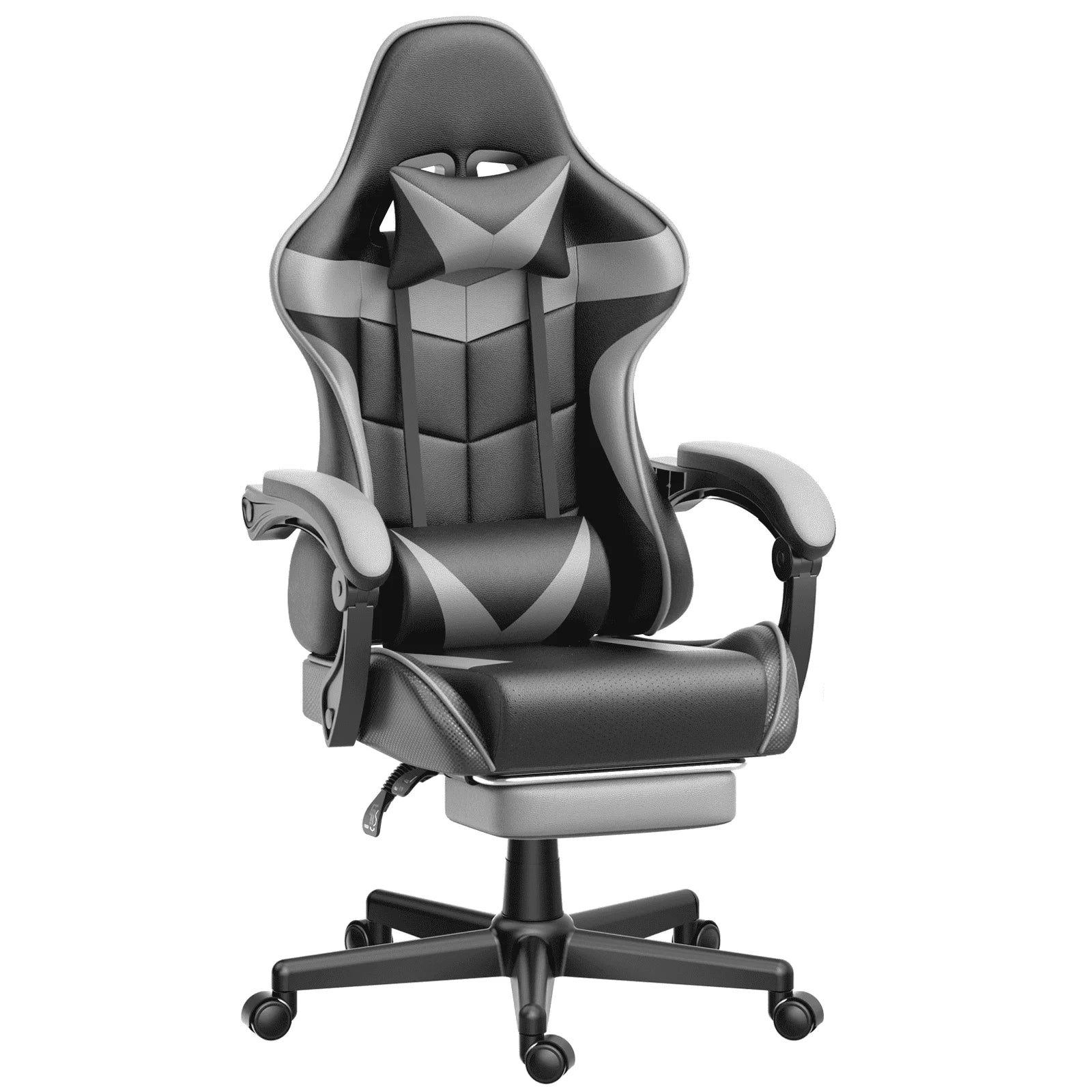 Soontrans Ergonomic Gaming Chair with Footrest & Massage Lumbar Pillow | High - Back Swivel Office Chair (Gray), a high - quality from 1Nook