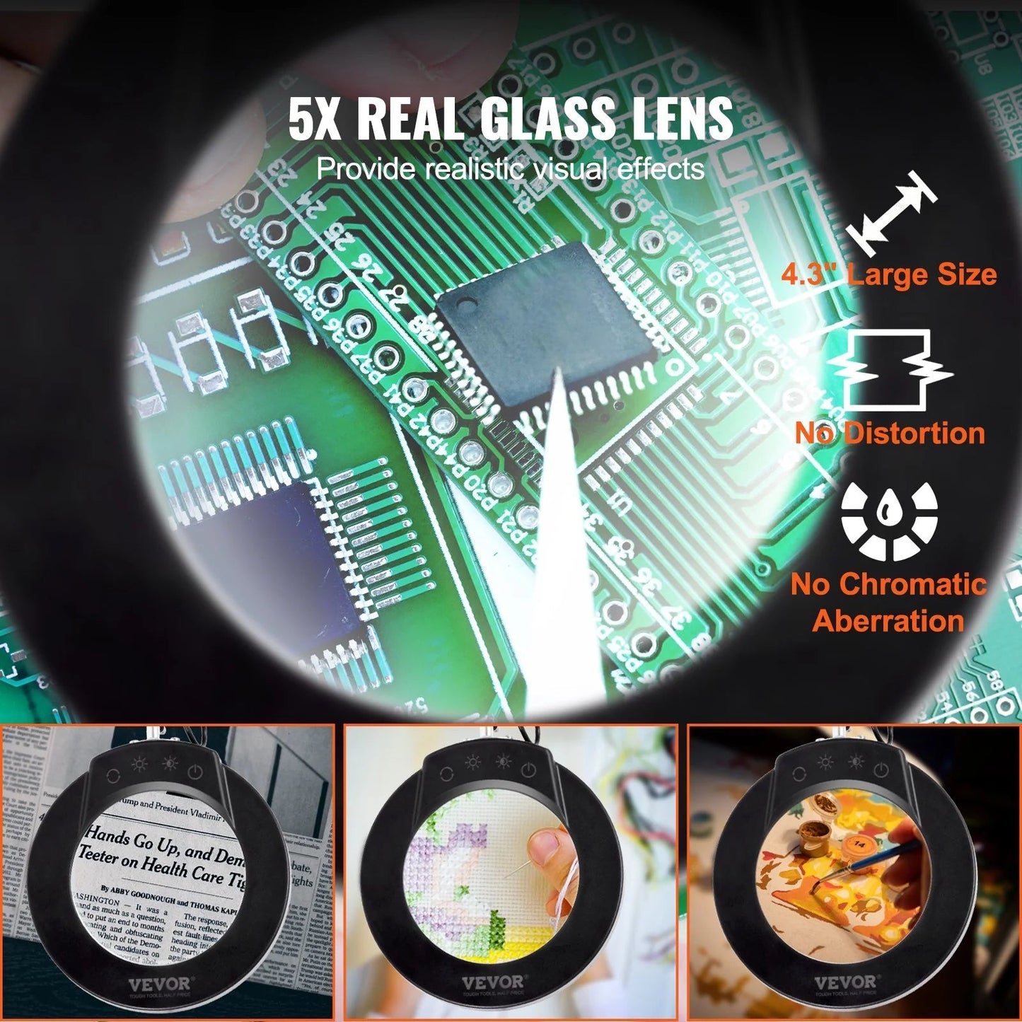 VEVOR Precision 5X Magnifying Lamp | 2 - in - 1 Desk & Clamp Light, a high - quality from 1Nook