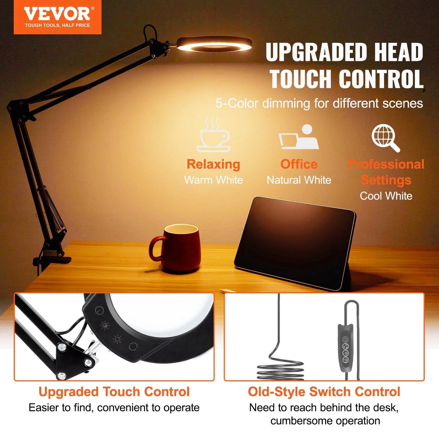 VEVOR Precision 5X Magnifying Lamp | 2 - in - 1 Desk & Clamp Light, a high - quality from 1Nook