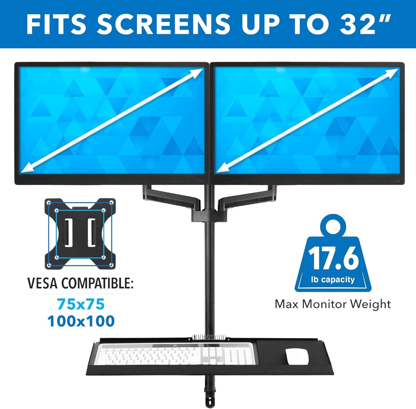 Wall - Mounted Floating Desk & Dual Monitor Workstation, Height Adjustable Full Motion Arms, Fits Two 32 Inch Computer Screens, a high - quality from 1Nook