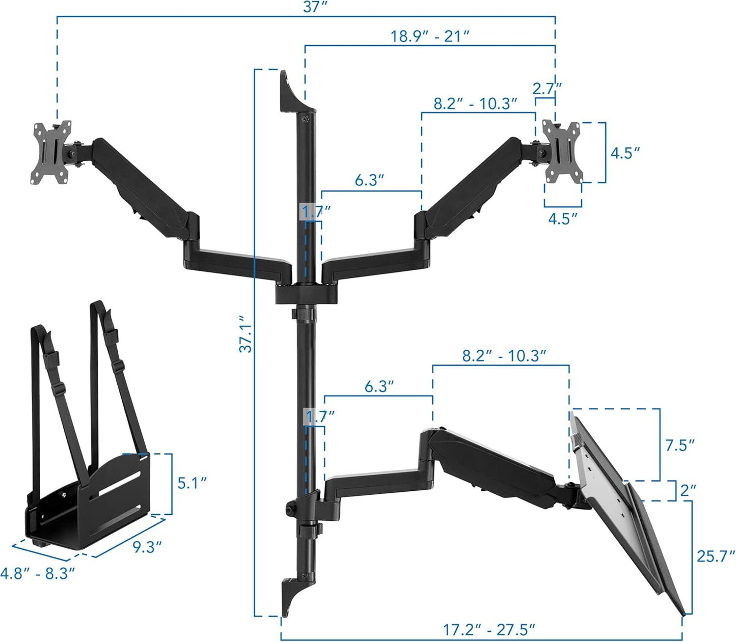 Wall - Mounted Floating Desk & Dual Monitor Workstation, Height Adjustable Full Motion Arms, Fits Two 32 Inch Computer Screens, a high - quality from 1Nook