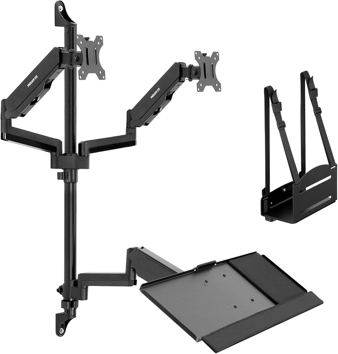 Wall - Mounted Floating Desk & Dual Monitor Workstation, Height Adjustable Full Motion Arms, Fits Two 32 Inch Computer Screens, a high - quality from 1Nook