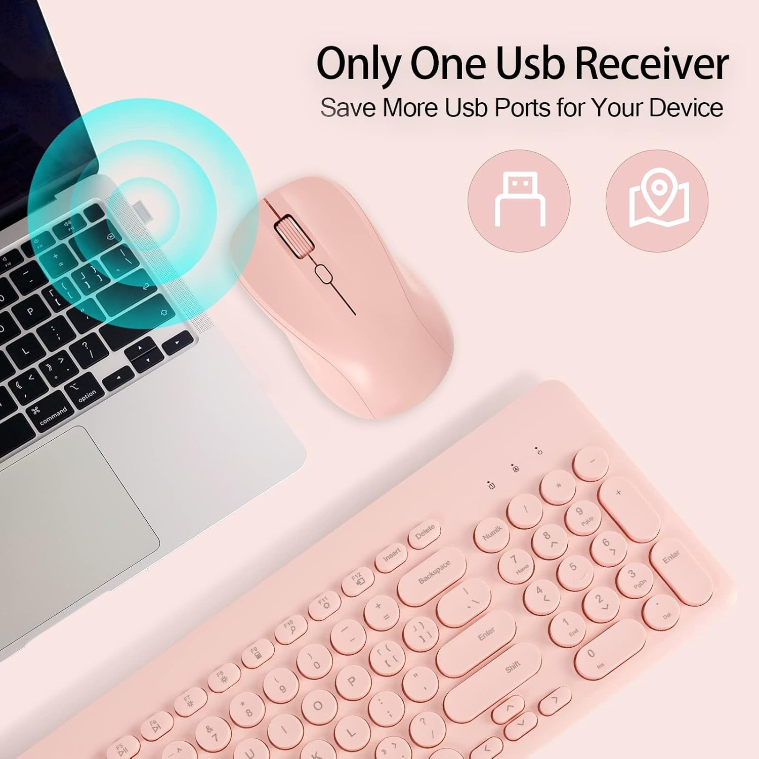 Wireless Keyboard & Mouse Combo | Pastel Pink 2.4G USB Ergonomic Full - Sized, a high - quality from 1Nook