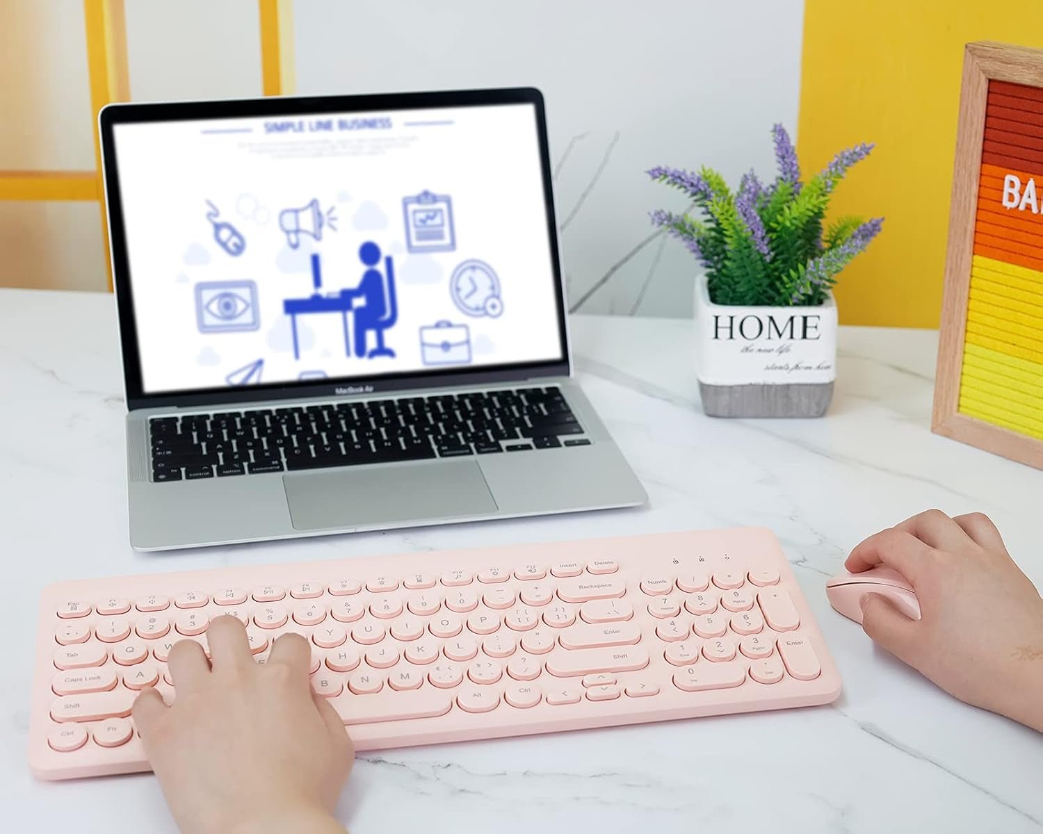 Wireless Keyboard & Mouse Combo | Pastel Pink 2.4G USB Ergonomic Full - Sized, a high - quality from 1Nook