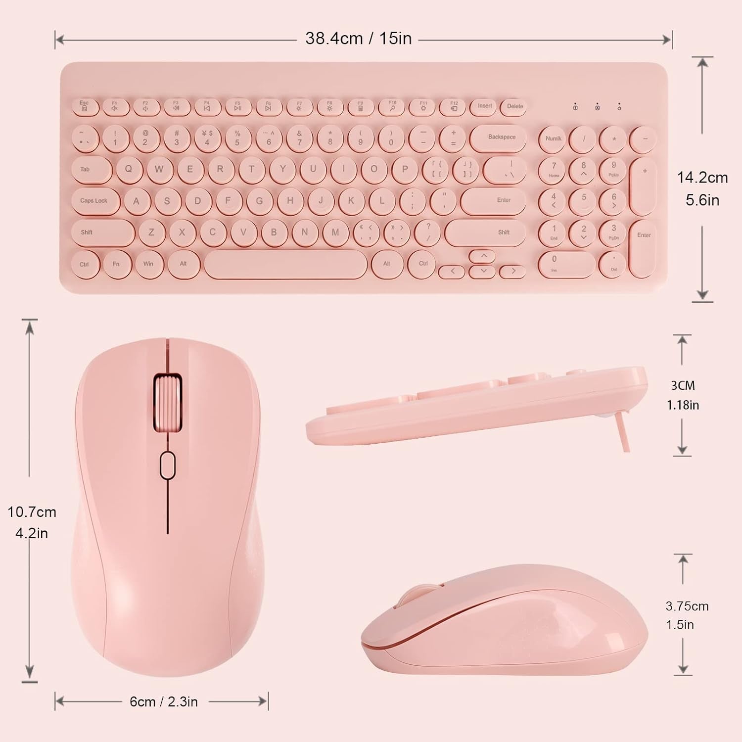 Wireless Keyboard & Mouse Combo | Pastel Pink 2.4G USB Ergonomic Full - Sized, a high - quality from 1Nook