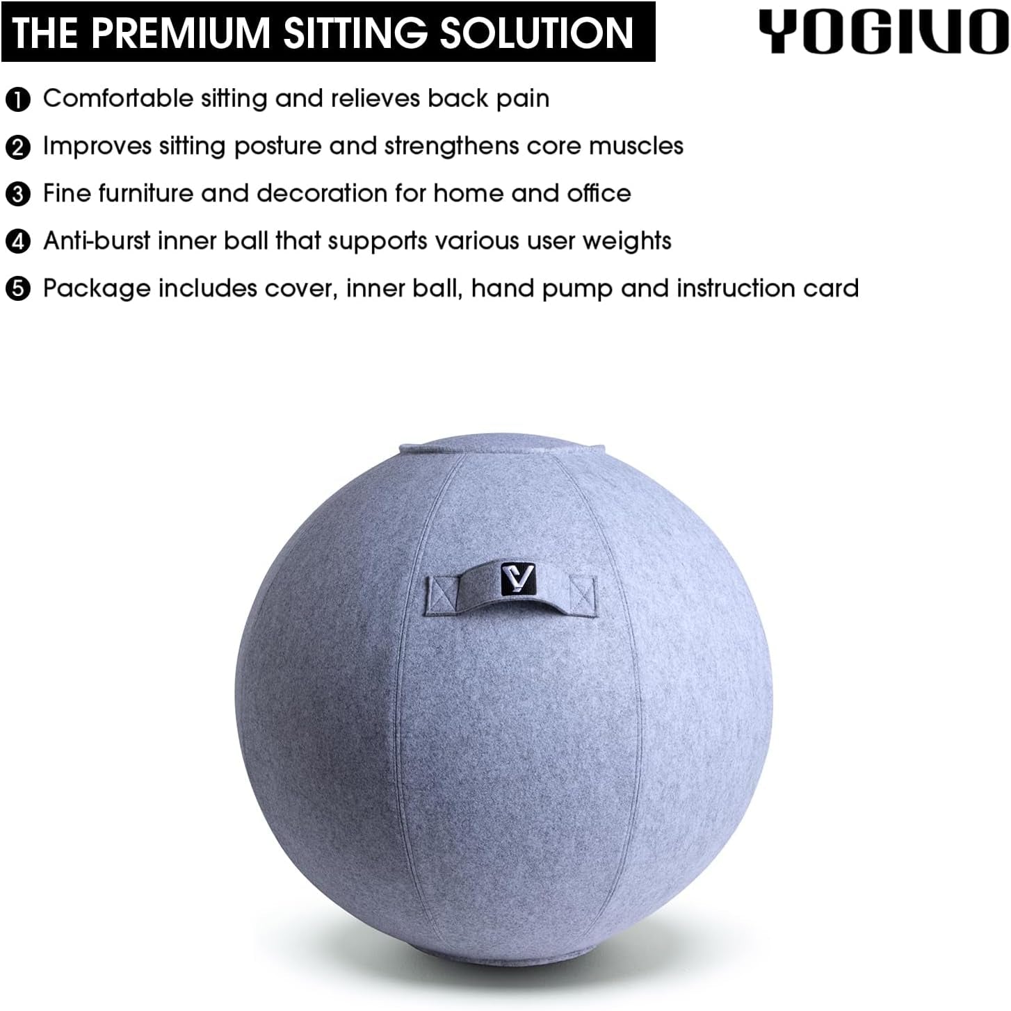 YOGIVO Ergonomic Sitting Ball Chair with Cover & Pump | Exercise Stability Ball for Home Office Desk & Yoga, a high - quality from 1Nook