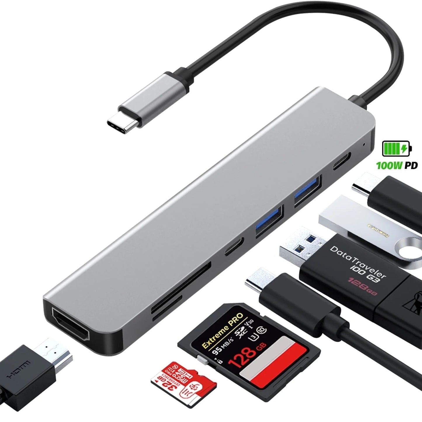 Zyerch 7 - in - 1 USB - C Hub with 4K HDMI | Multiport Adapter with 100W PD Charging, USB 3.0 & SD/TF Card Reader, a high - quality from 1Nook