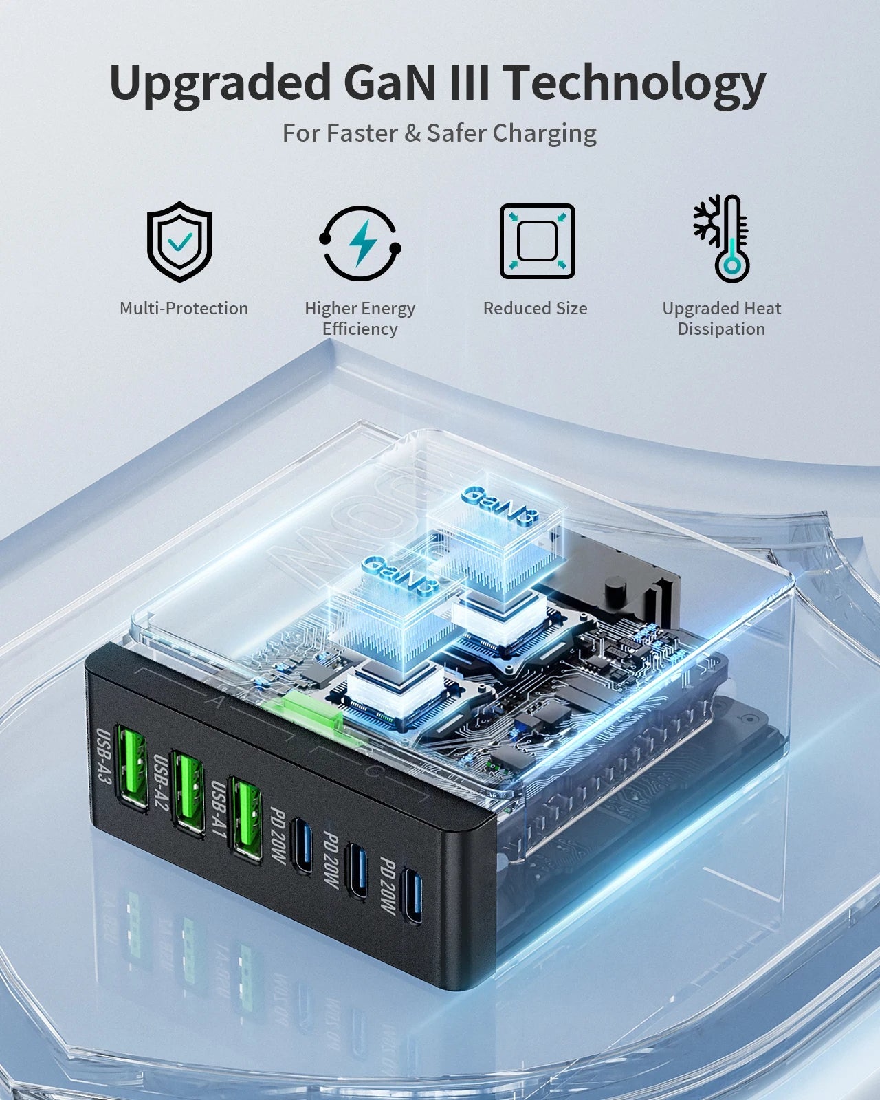 100W GaN Charging Station for Desk | 6 - Port USB C Desktop Fast Charger Hub for Multiple Devices, a high - quality from 1Nook
