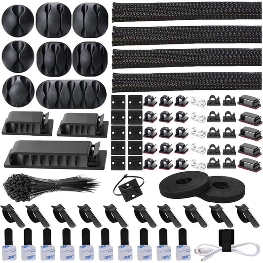 186 - Piece Complete Cable Management Kit | with Cable Sleeves, Adhesive Clips, and Reusable Wire Ties for Desk & TV, a high - quality from 1Nook