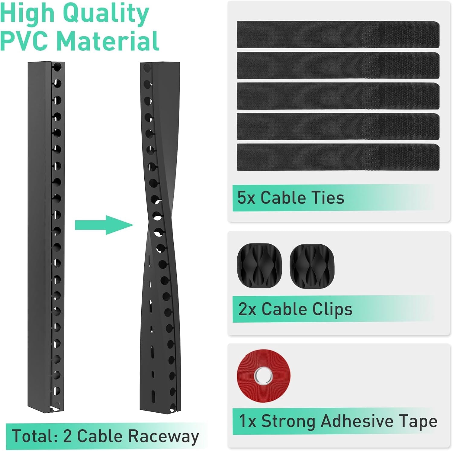 31 - inch Open Slot Cable Raceway Kit | 2 - Pack Self - Adhesive Cord Hider & Under Desk Cable Management System, a high - quality from 1Nook