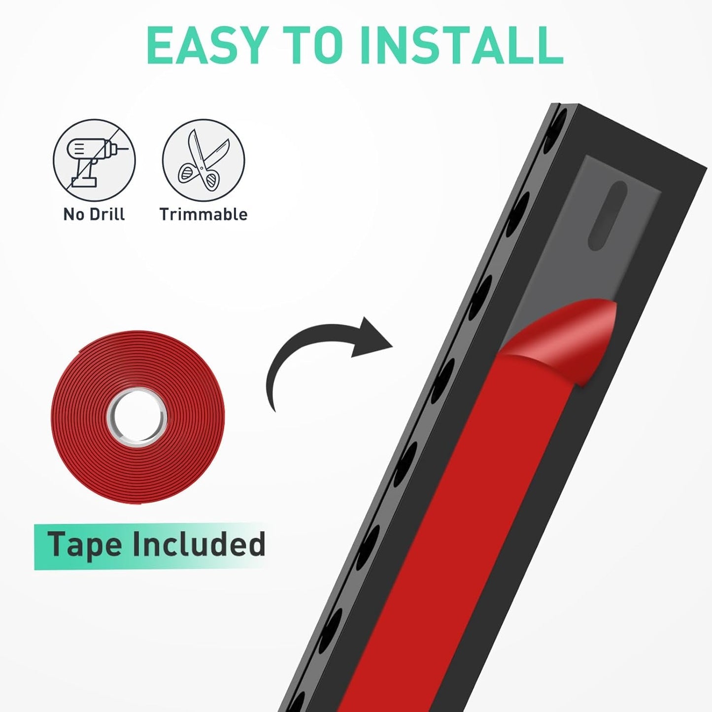 31 - inch Open Slot Cable Raceway Kit | 2 - Pack Self - Adhesive Cord Hider & Under Desk Cable Management System, a high - quality from 1Nook