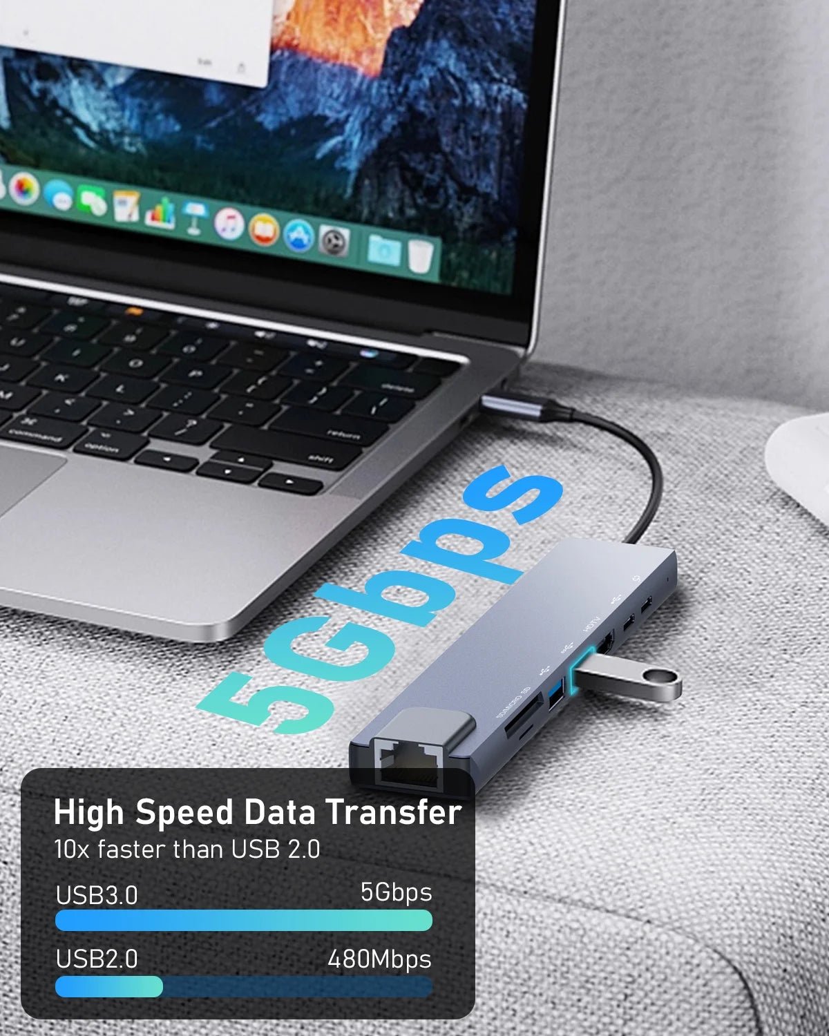 8 - in - 1 USB C Hub with Ethernet & 4K HDMI | Multiport Adapter Dongle with 100W PD, USB 3.0, and SD/TF Card Reader, a high - quality from 1Nook