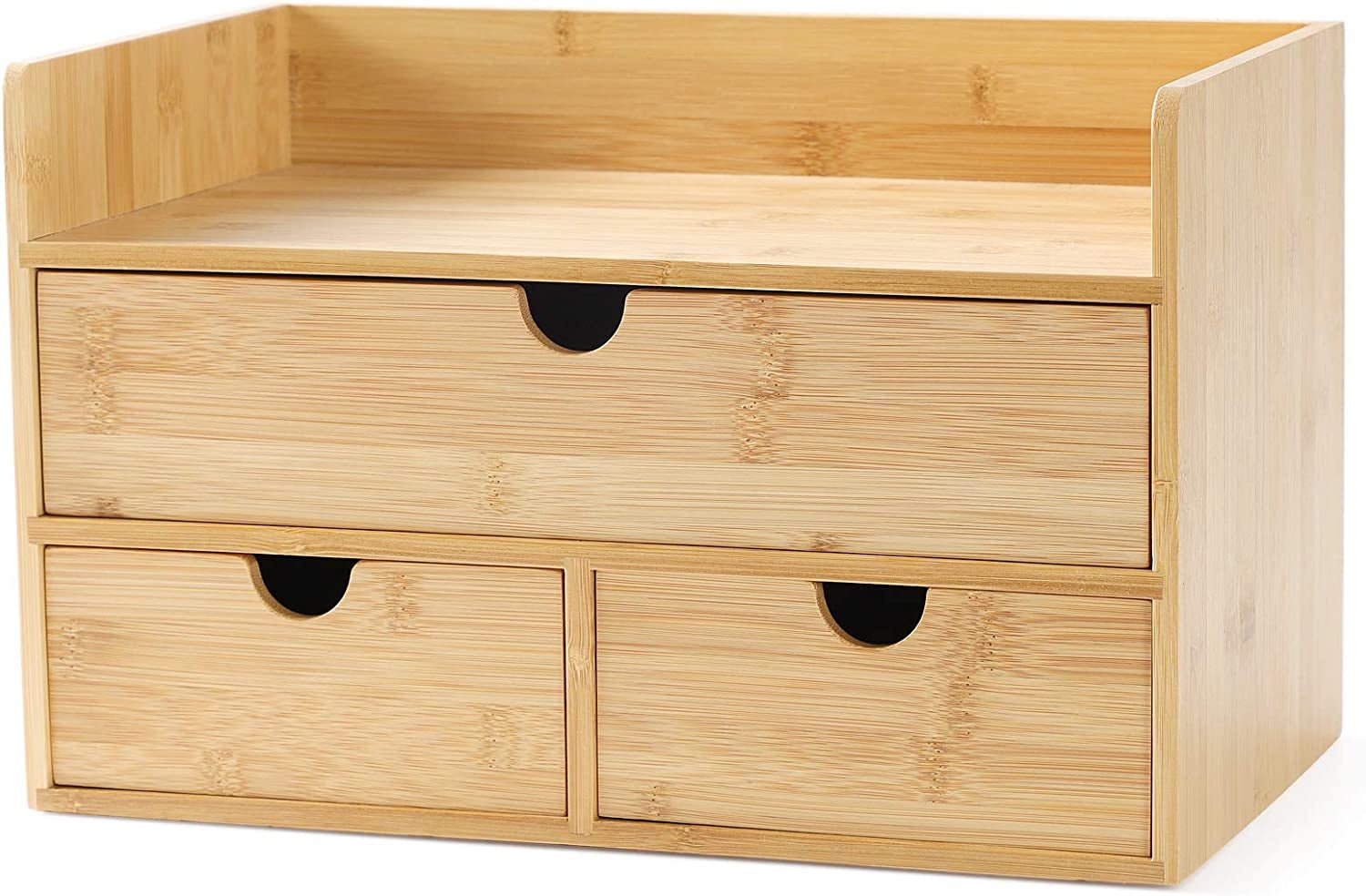 Bamboo Desk Organizer with 3 Drawers and Shelf | Wooden Desktop Storage Box for Home Office Supplies, a high - quality from 1Nook