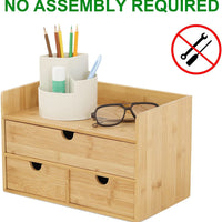 Bamboo Desk Organizer with 3 Drawers and Shelf | Wooden Desktop Storage Box for Home Office Supplies, a high - quality from 1Nook