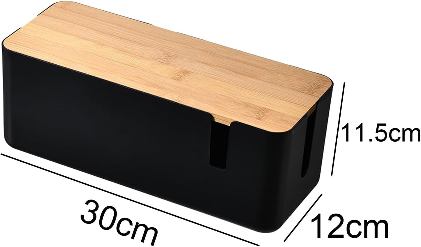 Cable Management Box with Bamboo Lid | Small Cord Hider & Organizer for Extension Cord and Surge Protector (Black), a high - quality from 1Nook